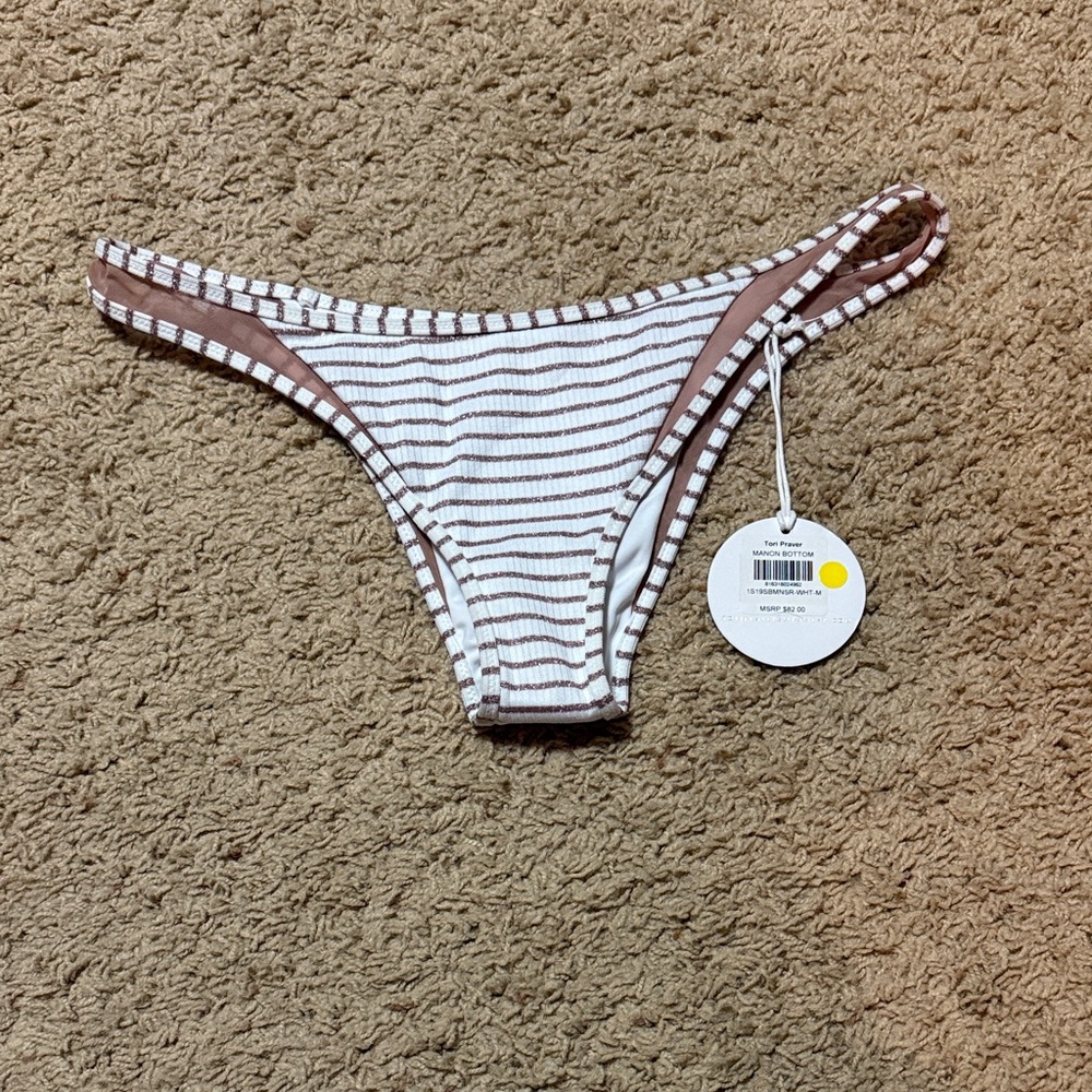 Tori Praver Brown and White Striped Bikini Bottom